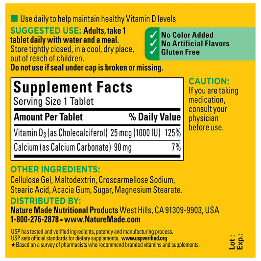 Nature Made Vitamin D3 1000 IU (25 mcg) – 100 Tablets