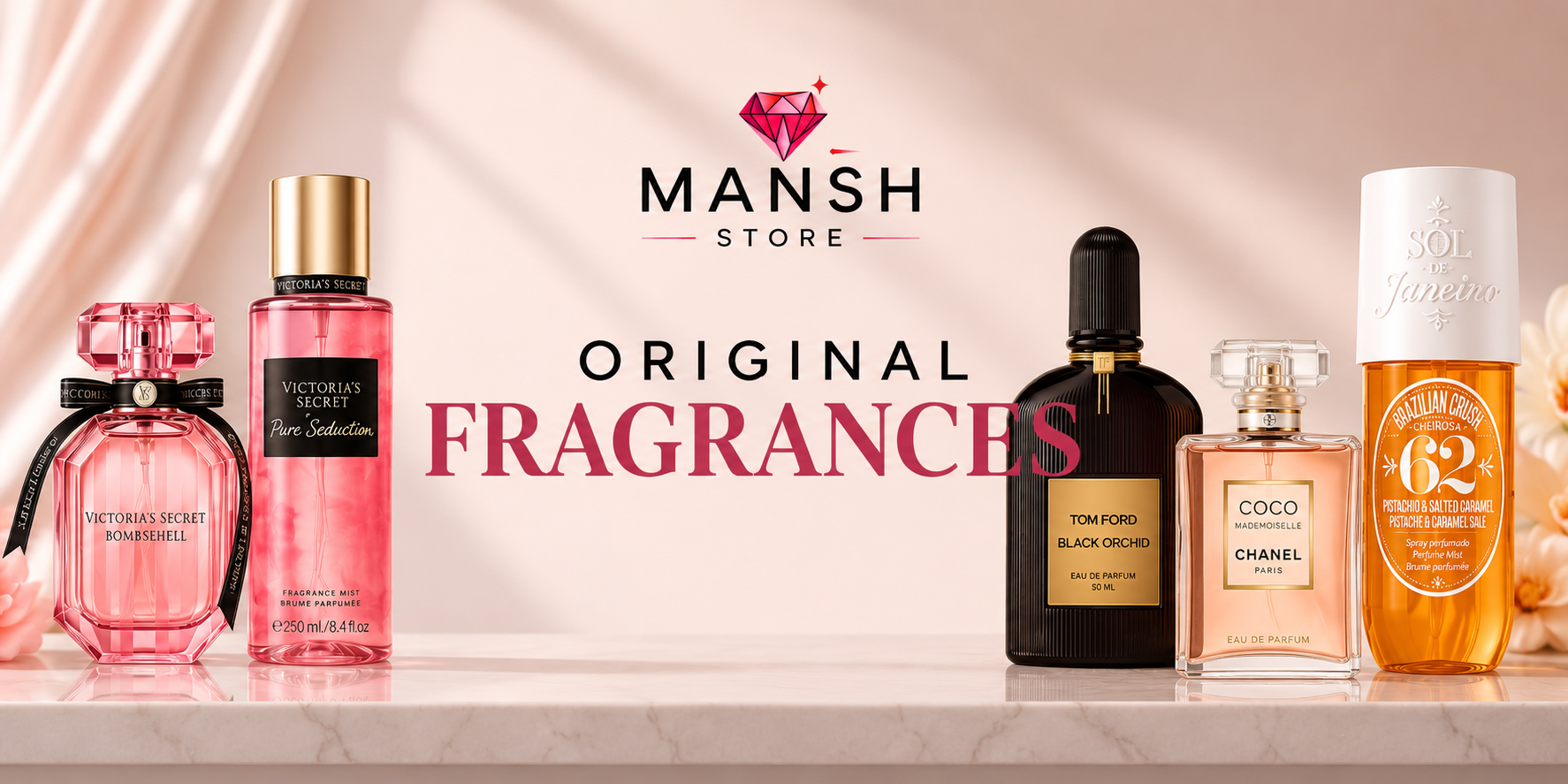 Luxury perfumes and body mists from Victoria's Secret, Tom Ford, Chanel, Gucci and Sol de Janeiro