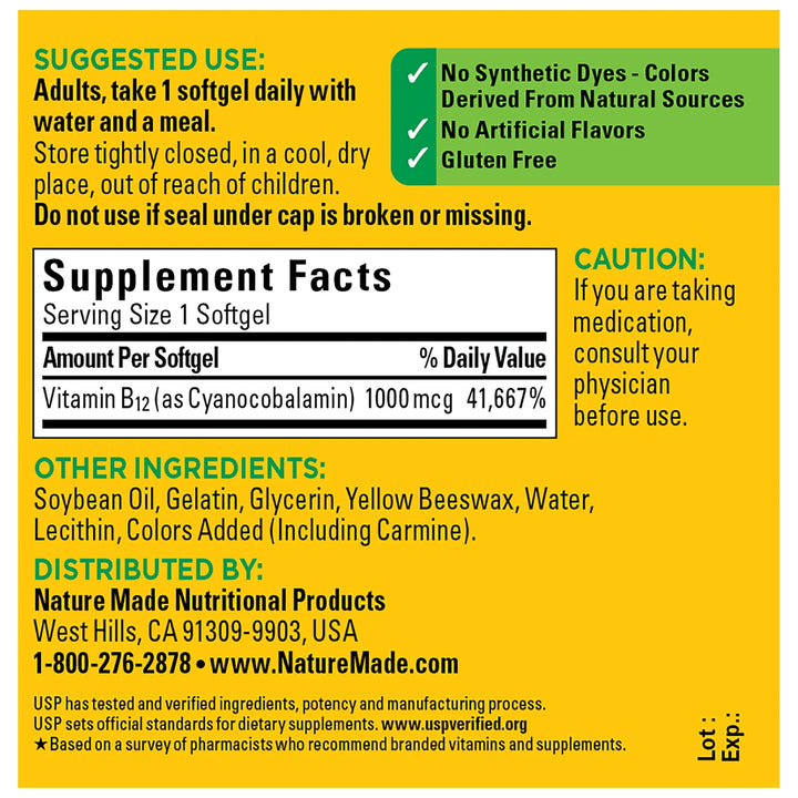 Nature Made Vitamin B12 1000 mcg – 90 Softgels