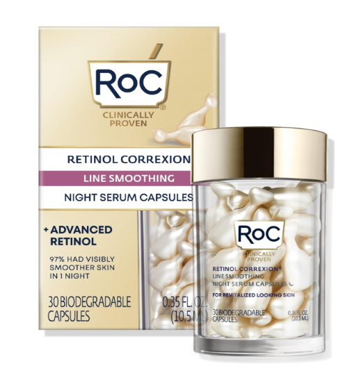 RoC Retinol Correxion Line Smoothing Night Serum Capsules – Advanced Retinol Anti-Aging Treatment | Smooth Fine Lines & Wrinkles | 30 Biodegradable Night Capsules
