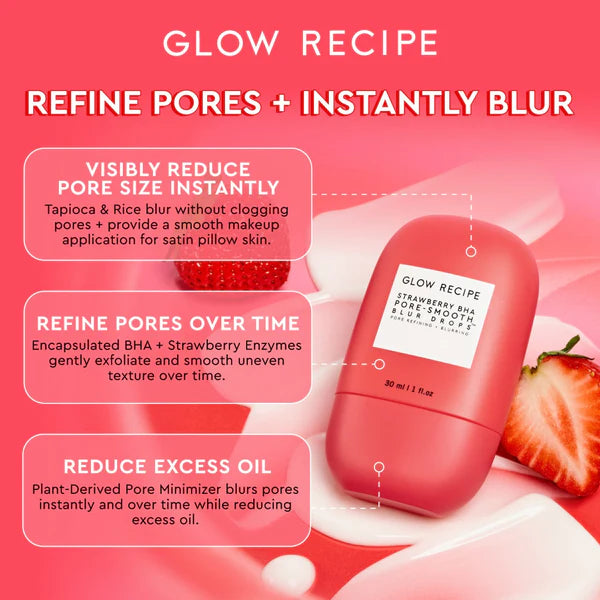 Glow Recipe Strawberry BHA Pore-Smooth Blur Drops 30ml – Pore-Perfecting Glow