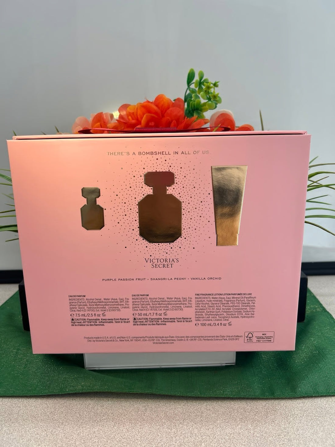 :  Victoria’s Secret Bombshell Gift Set – Eau de Parfum + Mini Spray + Body Lotion