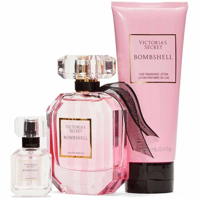 :  Victoria’s Secret Bombshell Gift Set – Eau de Parfum + Mini Spray + Body Lotion