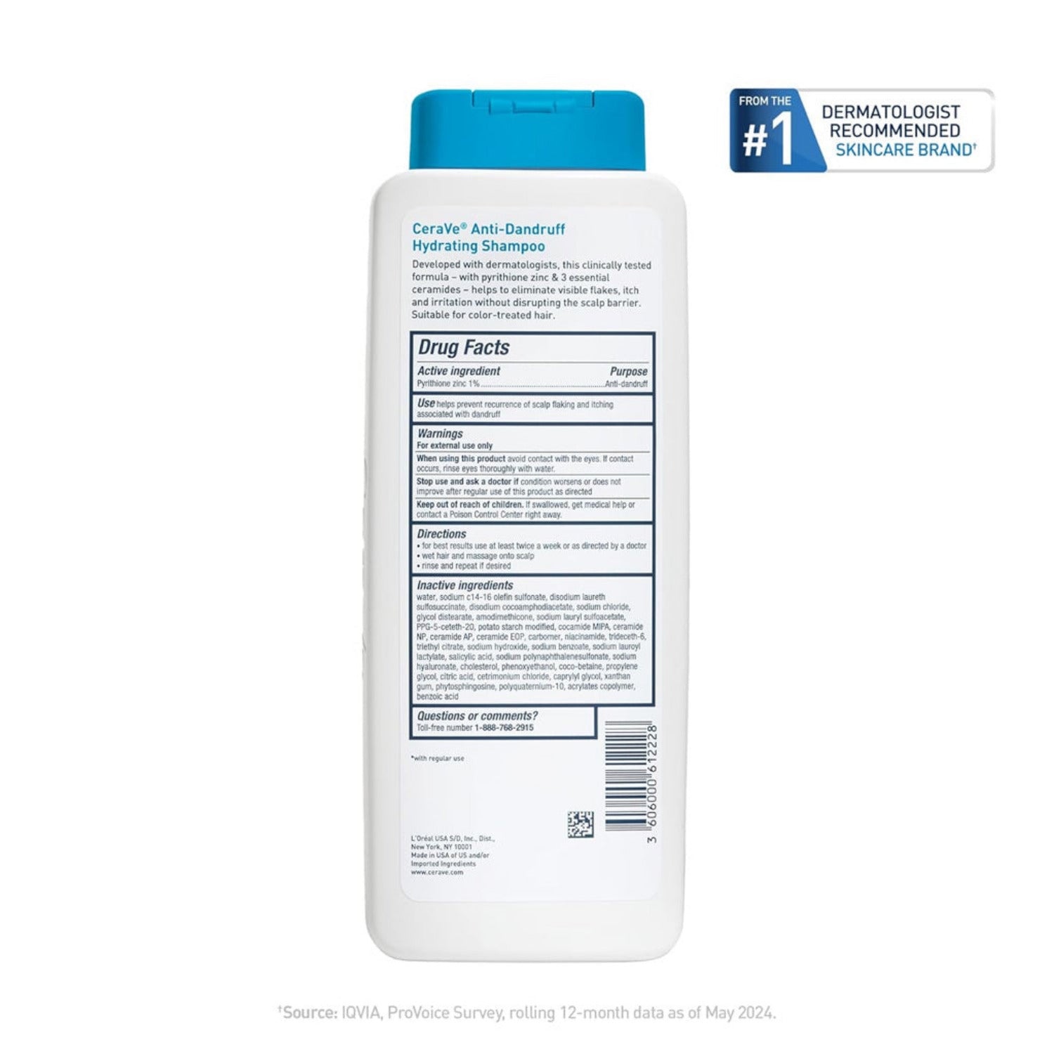 CeraVe Anti-Dandruff Hydrating Shampoo – 1% Pyrithione Zinc 355ml | Flake-Control & Scalp Barrier Repair shampoo back view