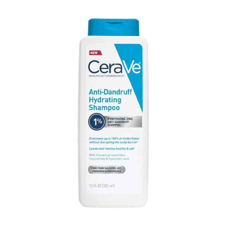 CeraVe Anti-Dandruff Hydrating Shampoo – 1% Pyrithione Zinc 355ml | Flake-Control & Scalp Barrier Repair shampoo front view