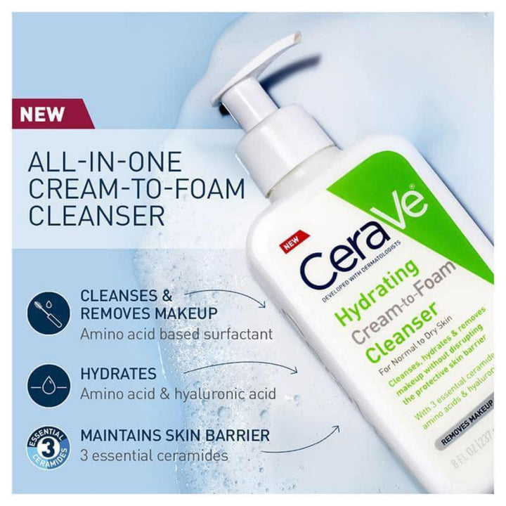 CeraVe Hydrating Cream to Foam Cleanser 237 ml facial cleanser for normal t dry skin
