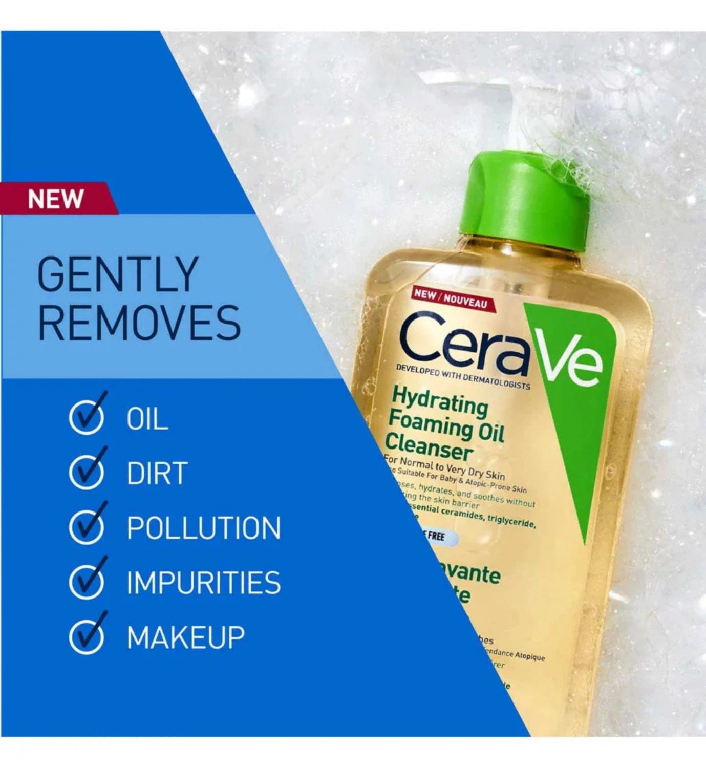CeraVe Hydrating Foaming Oil Cleanser 355ml facial cleanser removes oil dirt and polluion