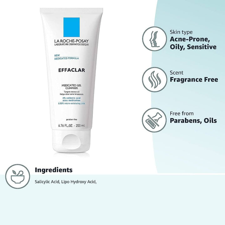 La Roche Posay- EFFACLAR MEDICATED ACNE FACE WASH 200ml for acne prone oily skin