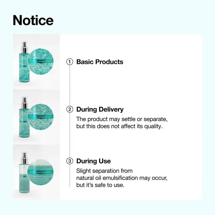 Anua PDRN Hyaluronic Acid Hydrating Capsule Mist 100ml notice text with product images and information on a white background
