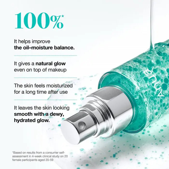Anua PDRN Hyaluronic Acid Hydrating Capsule Mist 100ml with text highlighting its benefits on a light background