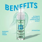 Benefit packaging with 'Jelly Grip' on a light blue background