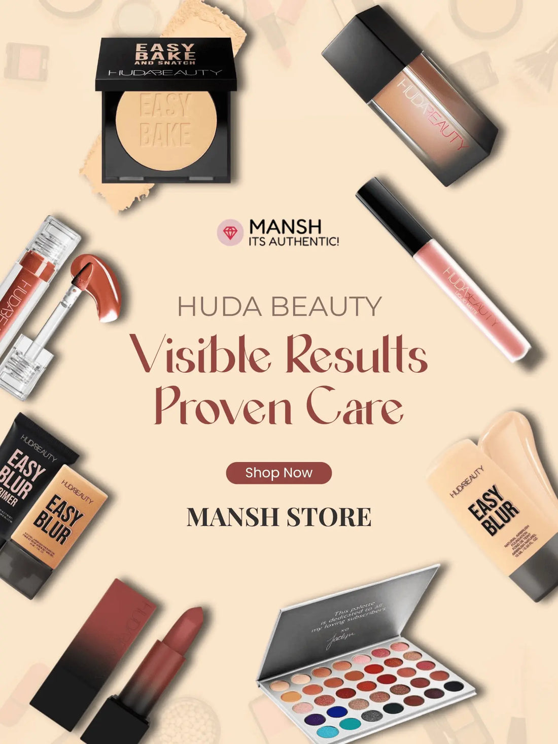 Mnash Store Banner for Huda Beauty Showing Products
