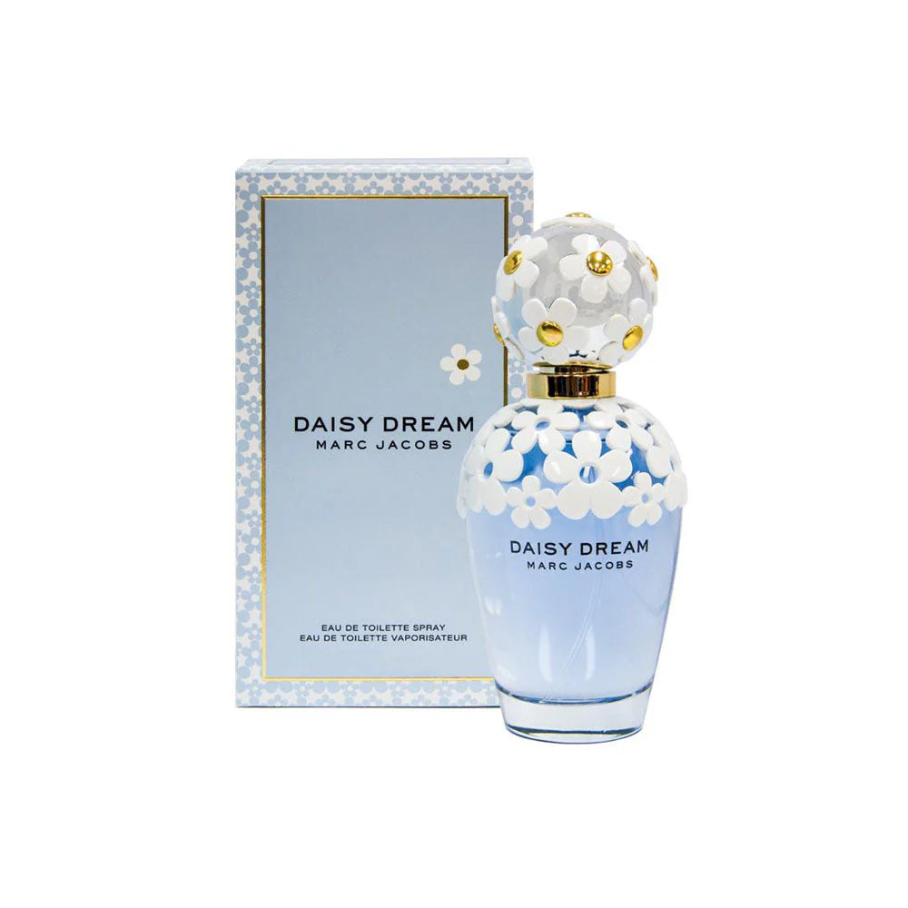 Marc Jacobs Daisy Dream perfume bottle and packaging on a white background