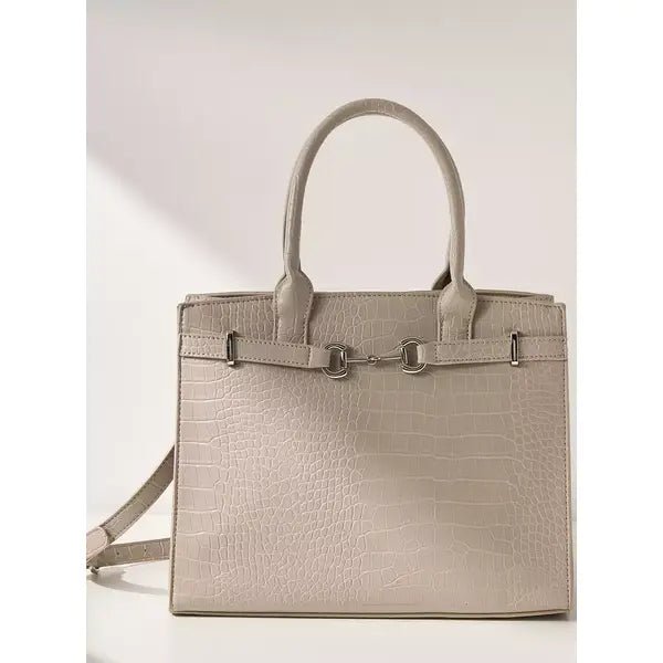 MAX FASHION Textured Tote Bag with Double Handle & Metal Accent – Cream | Stylish Everyday Handbag - MANSH