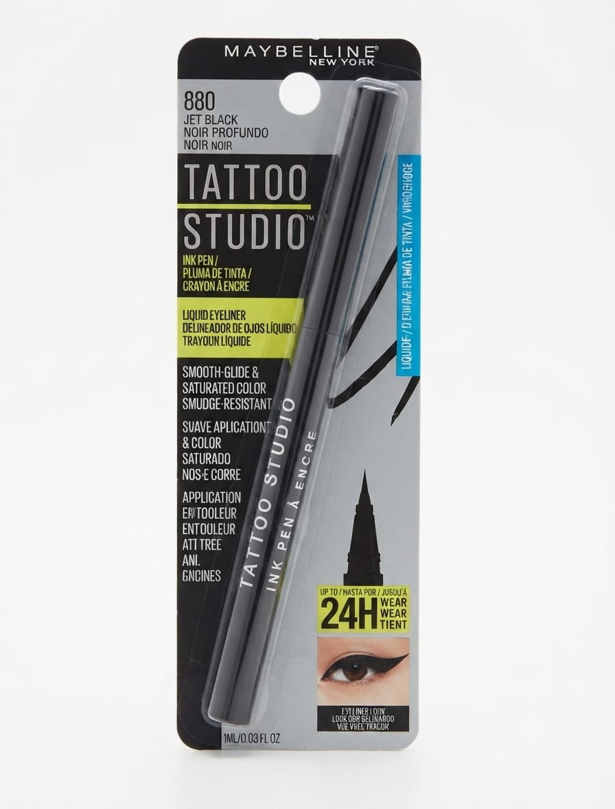 Maybelline Tattoo Studio Ink Pen 881 Matte Black front view on a white background