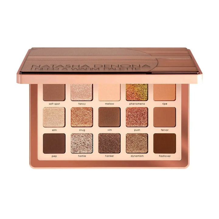 NATASHA DENONA I Need a Warm Eyeshadow Palette with various shades of brown and gold on a white background
