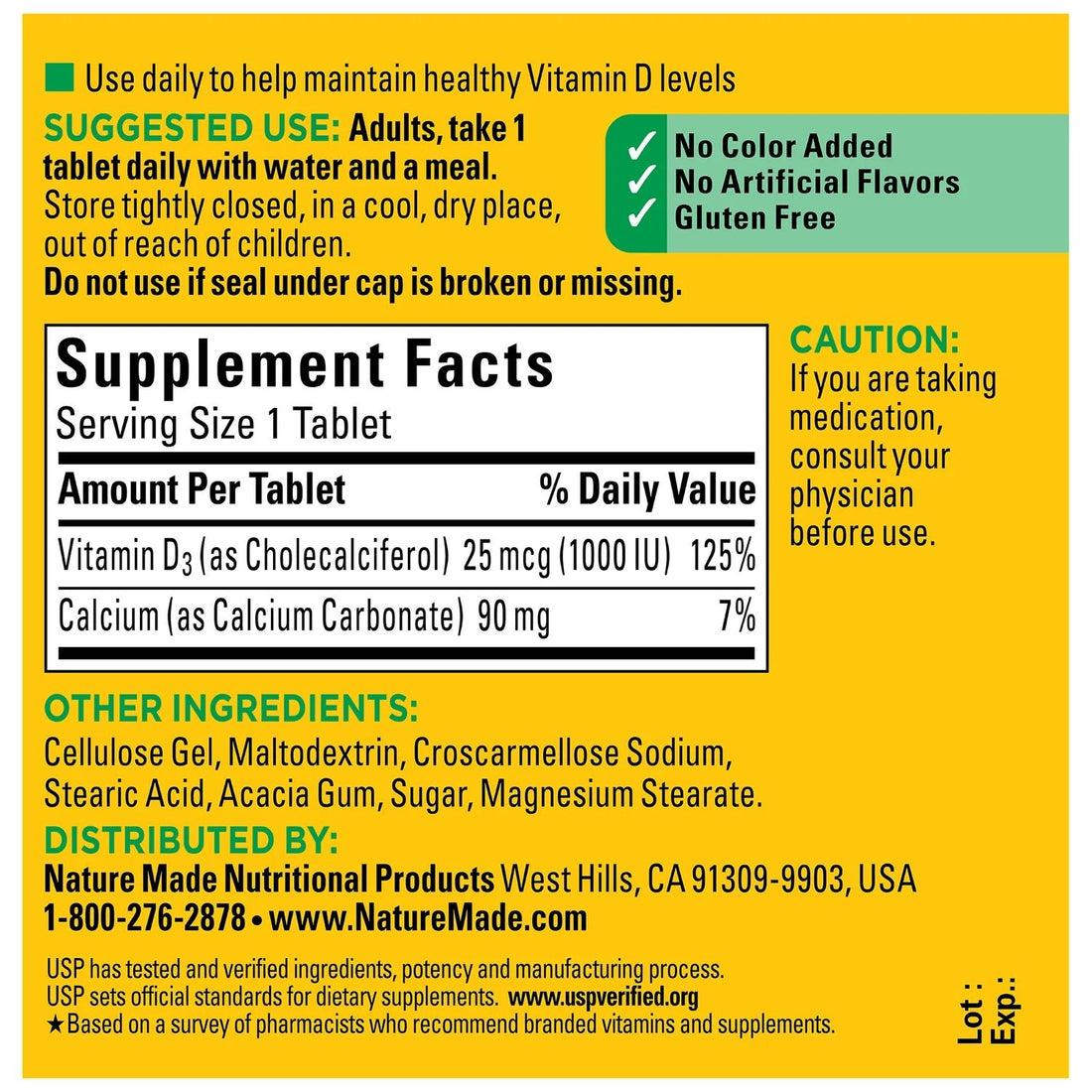 Nature Made Vitamin D3 1000 IU (25 mcg) – 100 Tablets - MANSH
