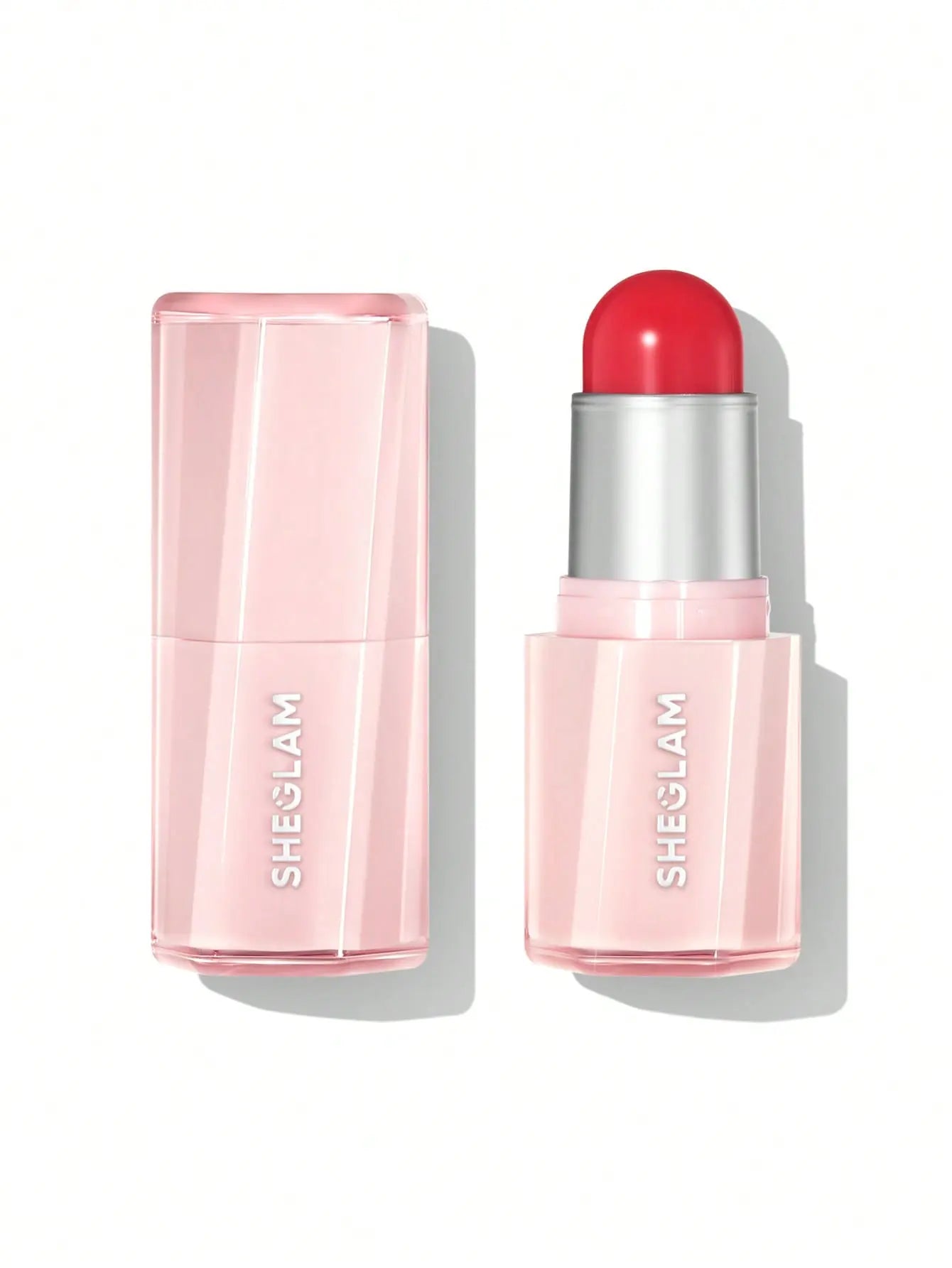 Sheglam lipstick shade Cherry Pick with pink case on a white background