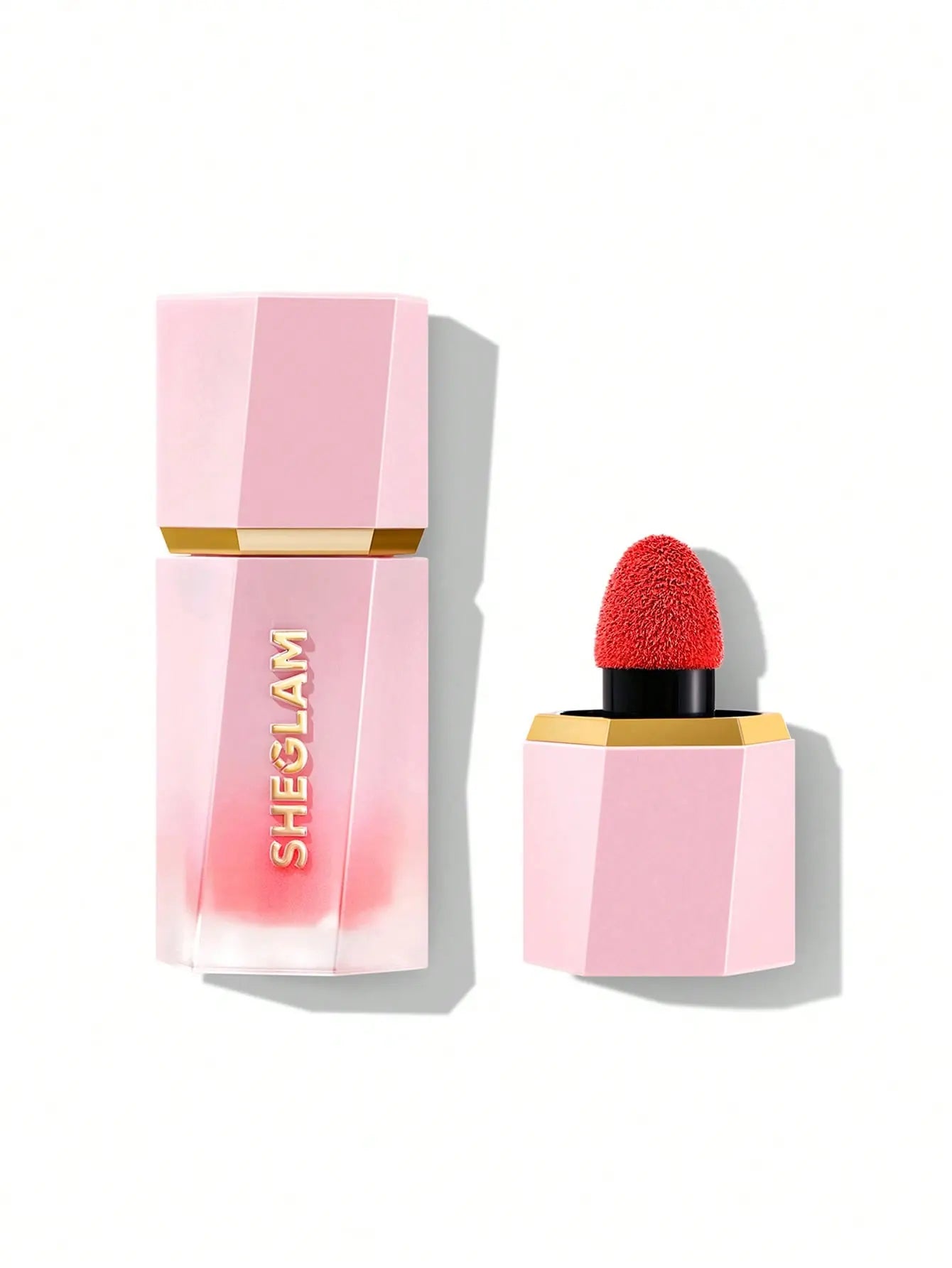Sheglam Color Bloom Liquid Blush 5.2ml shade Candy Apple with pink packaging and red applicator on a white background