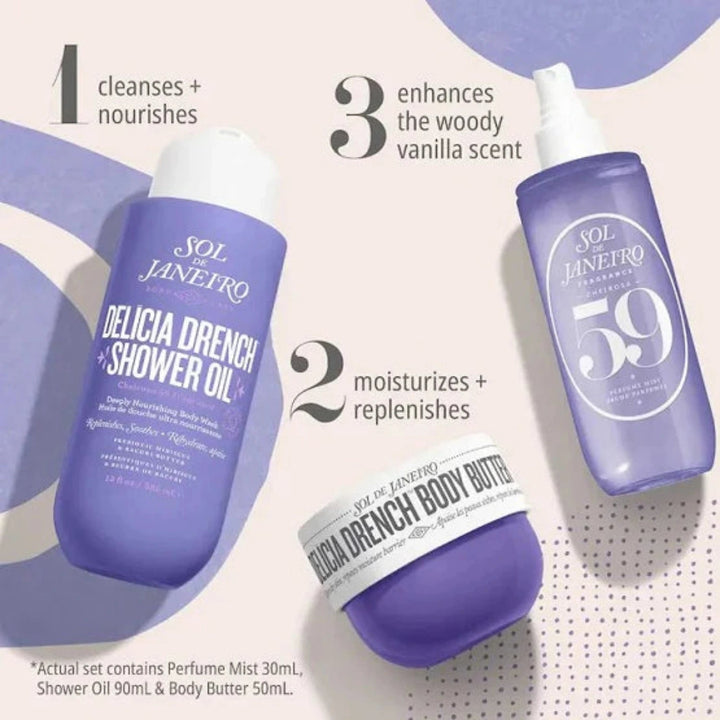 Sol de Janeiro Delícia Drench™ Jet Set – Ultra-Hydrating Body Care & Fragrance Trio - MANSH