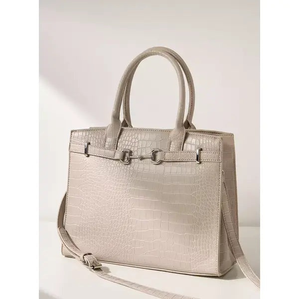 MAX FASHION Textured Tote Bag with Double Handle & Metal Accent – Cream | Stylish Everyday Handbag